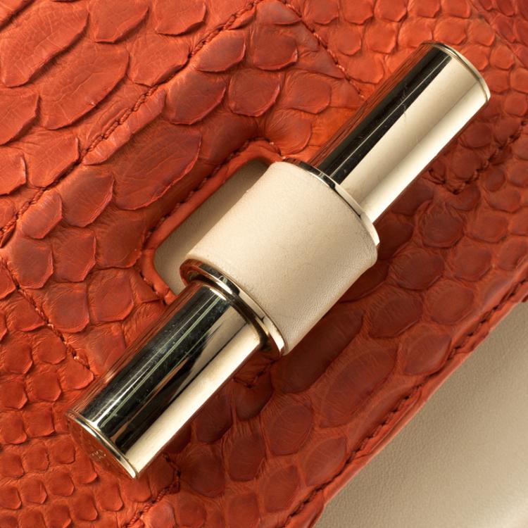 Pre Owned Jimmy Choo Beige/Orange Python and Leather Jasmine Clutch