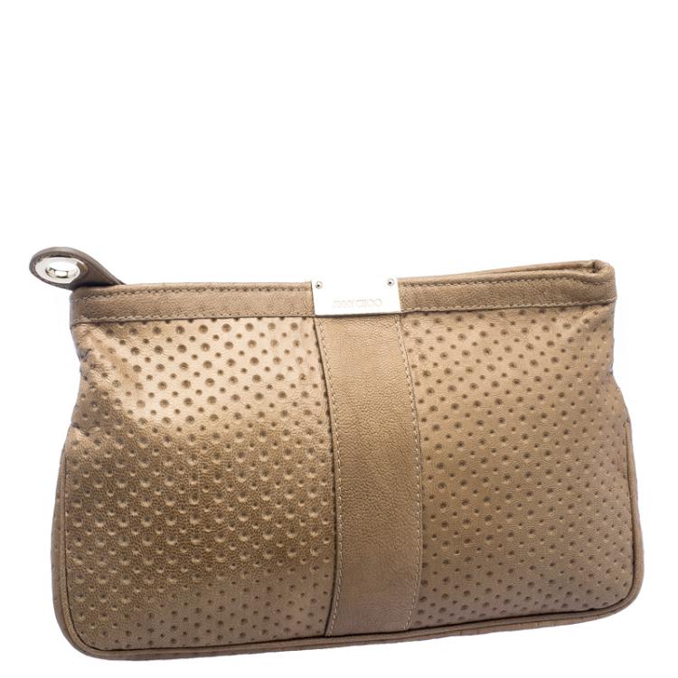 Pre Owned Jimmy Choo Brown Perforated Leather Zulu Clutch