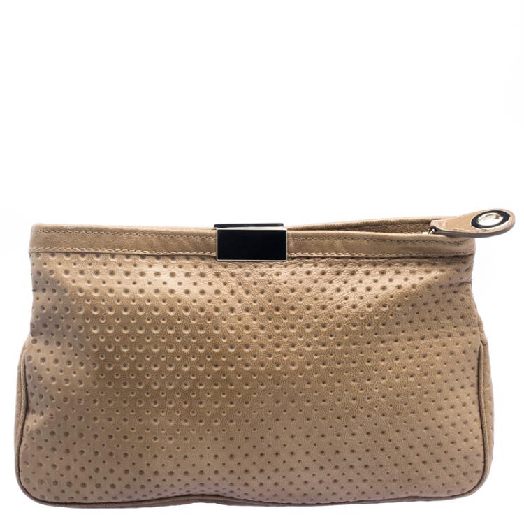 Pre Owned Jimmy Choo Brown Perforated Leather Zulu Clutch