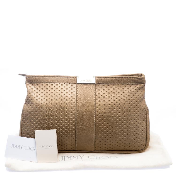 Pre Owned Jimmy Choo Brown Perforated Leather Zulu Clutch