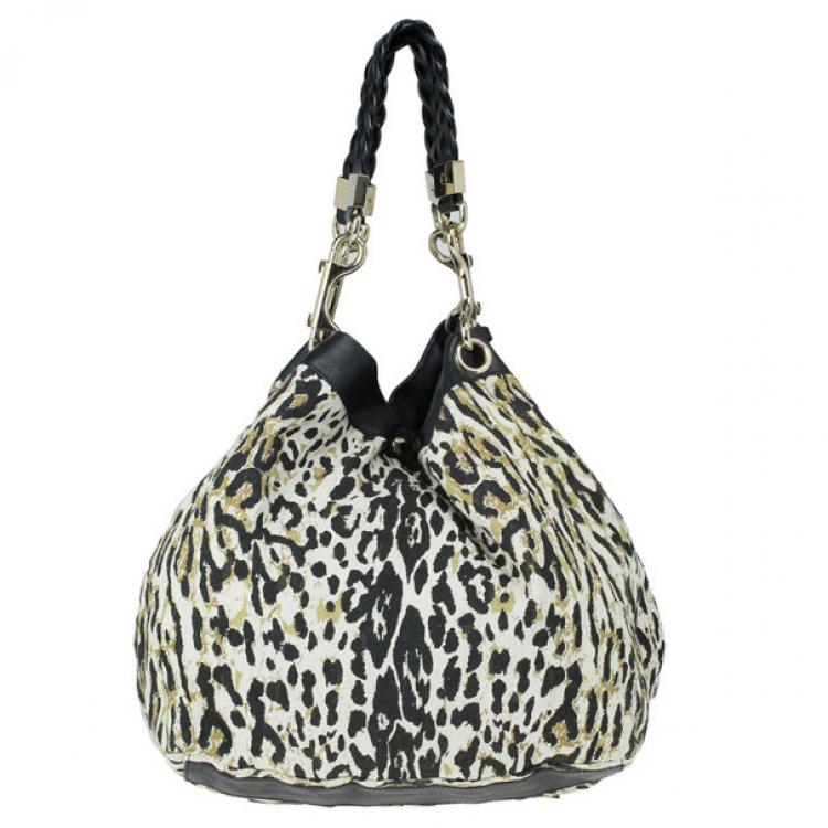 Pre Owned Jimmy Choo Leopard Print Canvas Tote