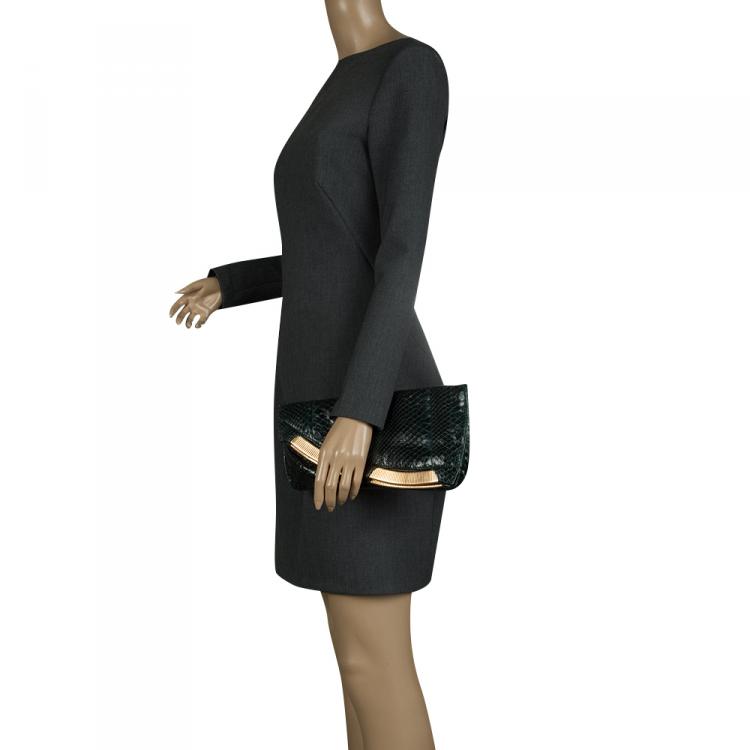 Pre Owned Jimmy Choo Dark Green Python Clutch