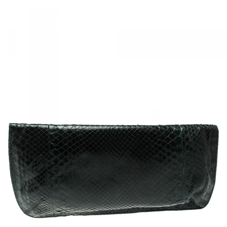 Pre Owned Jimmy Choo Dark Green Python Clutch
