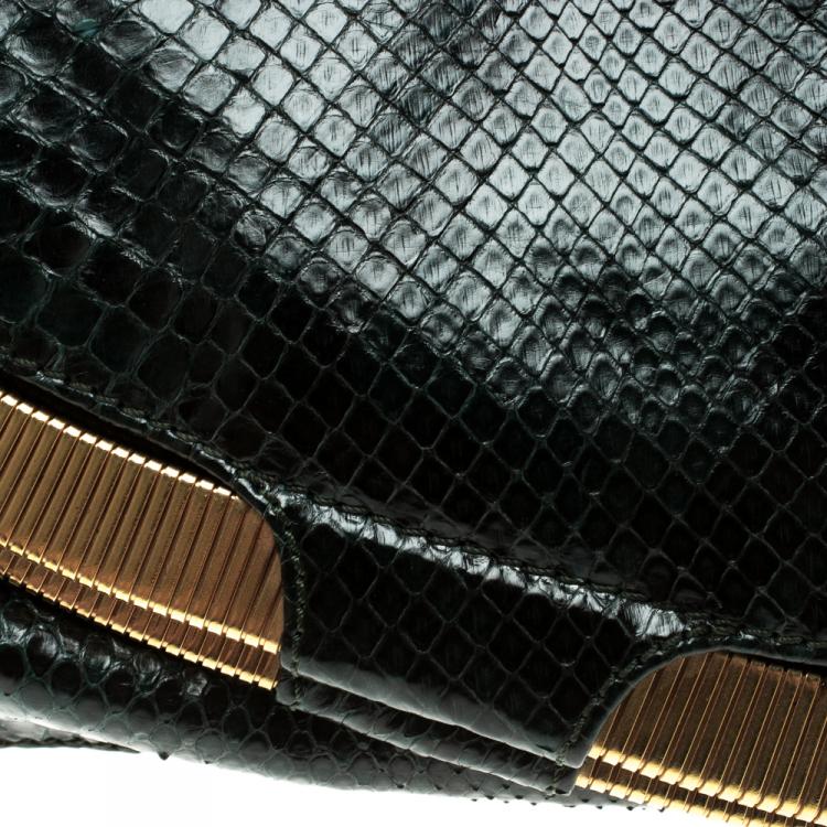 Pre Owned Jimmy Choo Dark Green Python Clutch