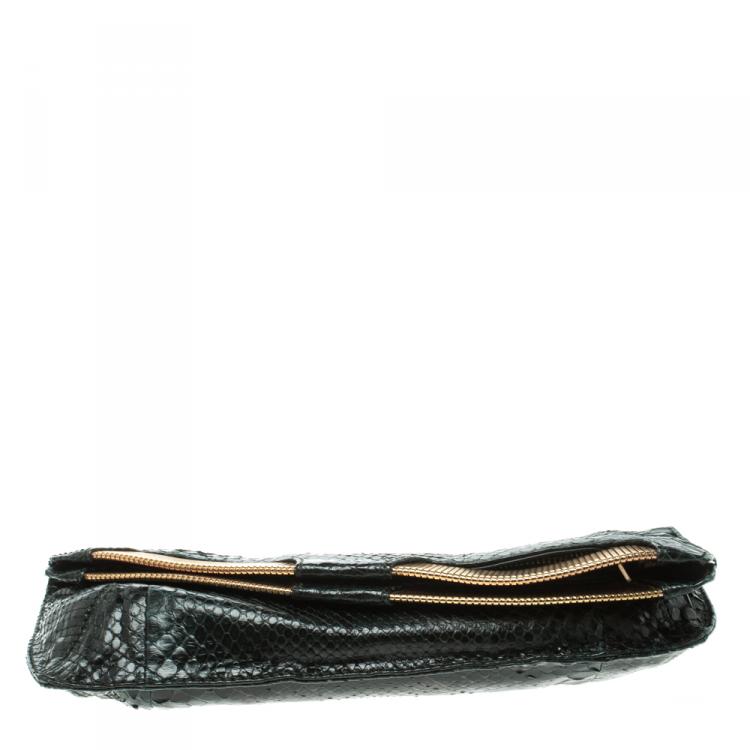 Pre Owned Jimmy Choo Dark Green Python Clutch