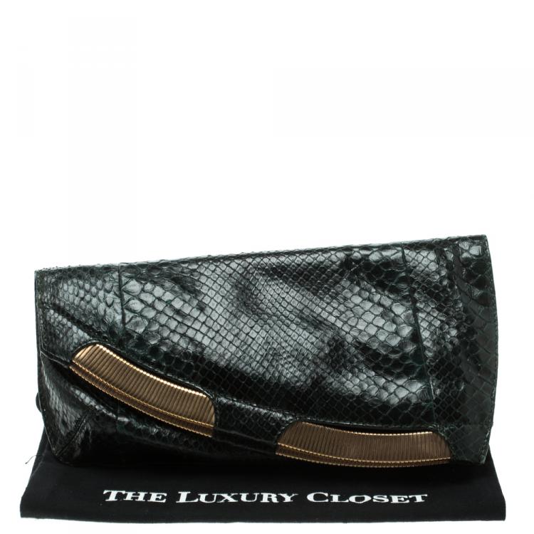 Pre Owned Jimmy Choo Dark Green Python Clutch