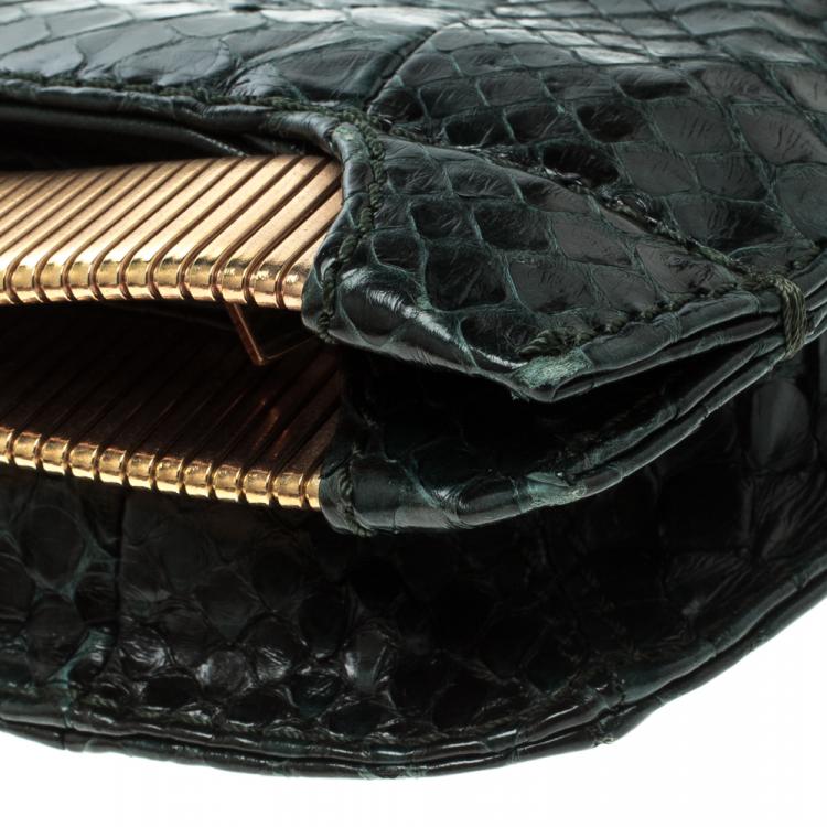 Pre Owned Jimmy Choo Dark Green Python Clutch
