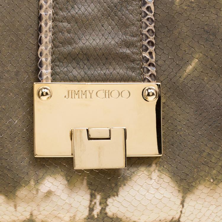 Pre Owned Jimmy Choo Green/White Ombre Python Embossed Leather & Python Trim Hobo