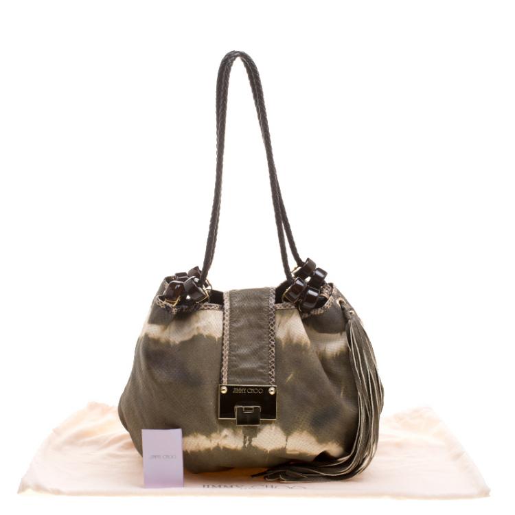 Pre Owned Jimmy Choo Green/White Ombre Python Embossed Leather & Python Trim Hobo