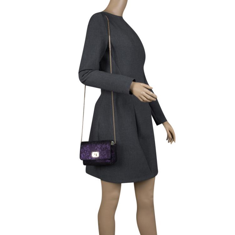 Pre Owned Jimmy Choo Purple Lace Mini Ruby Shoulder Bag