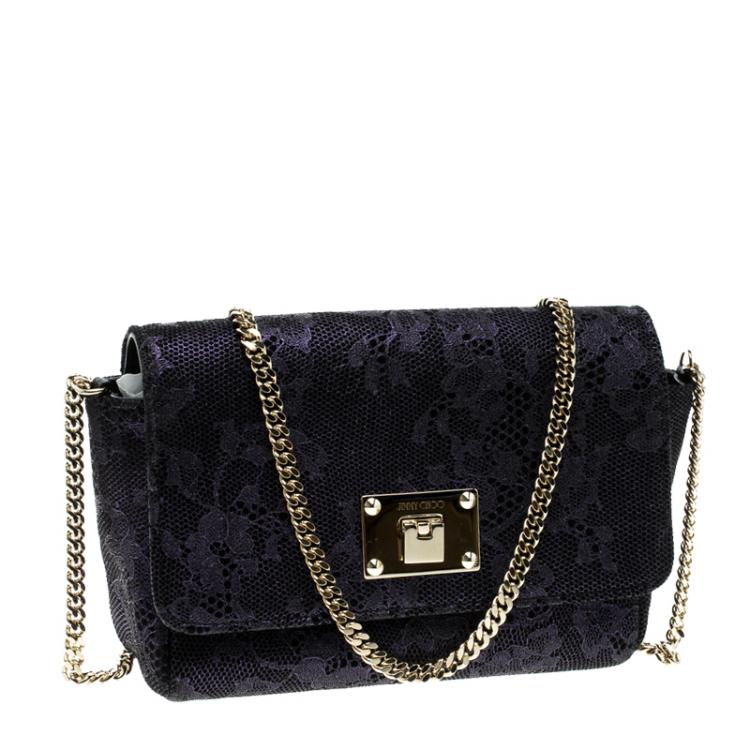 Pre Owned Jimmy Choo Purple Lace Mini Ruby Shoulder Bag