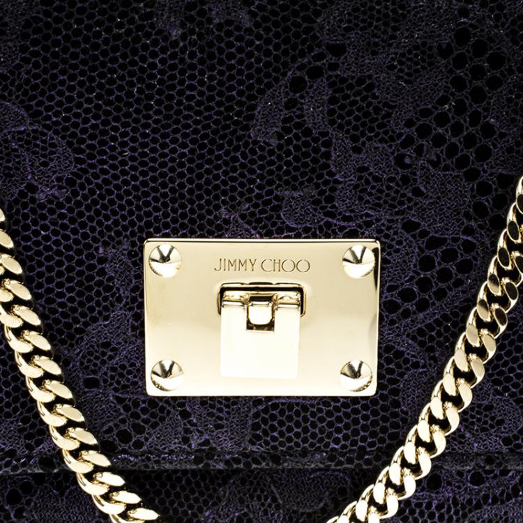 Pre Owned Jimmy Choo Purple Lace Mini Ruby Shoulder Bag