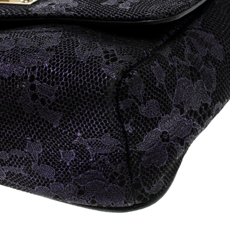 Pre Owned Jimmy Choo Purple Lace Mini Ruby Shoulder Bag