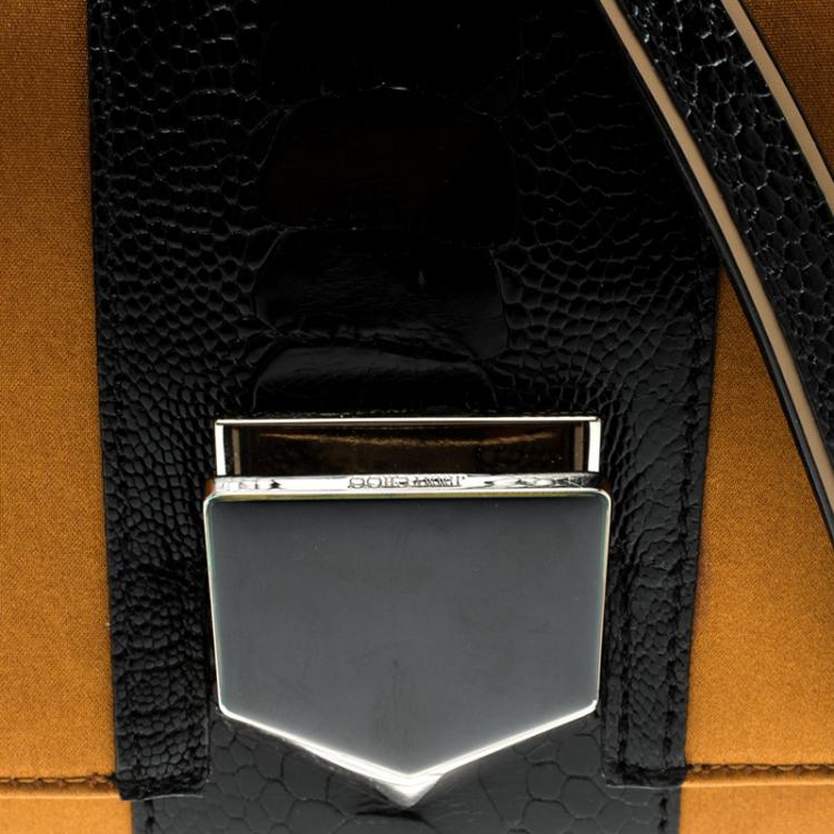 Pre Owned Jimmy Choo Orange Satin and Ostrich Leg Lockett Shoulder Bag