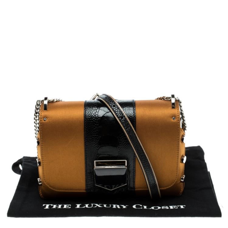 Pre Owned Jimmy Choo Orange Satin and Ostrich Leg Lockett Shoulder Bag