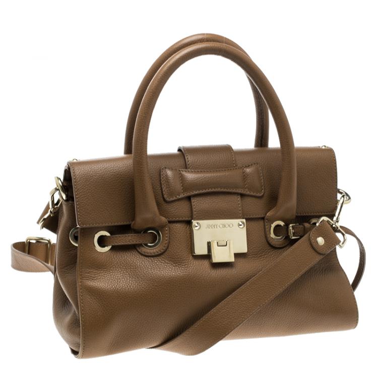 Pre Owned Jimmy Choo Brown Leather Small Rosalie Top Handle Bag