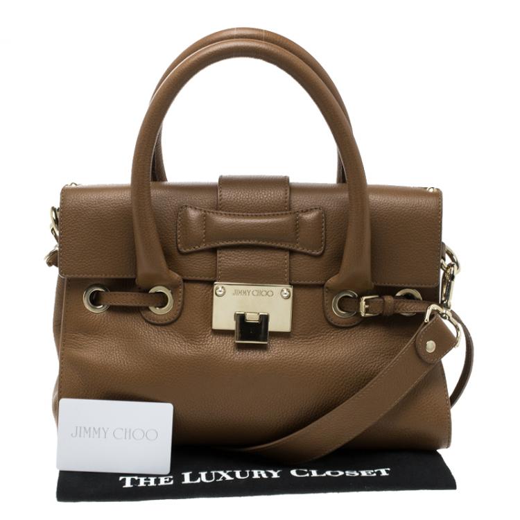 Pre Owned Jimmy Choo Brown Leather Small Rosalie Top Handle Bag