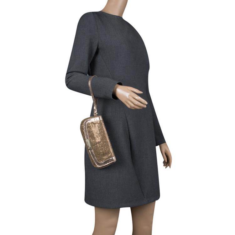 Pre Owned Jimmy Choo Bronze Glitter and Leather Zeta Clutch