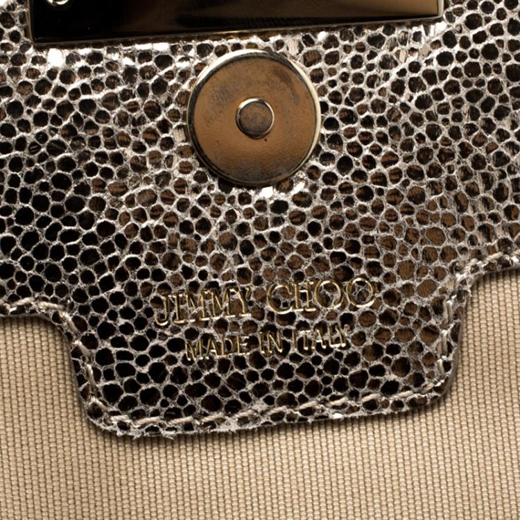Pre Owned Jimmy Choo Bronze Glitter and Leather Zeta Clutch