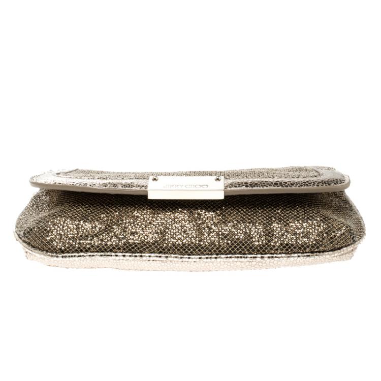Pre Owned Jimmy Choo Bronze Glitter and Leather Zeta Clutch