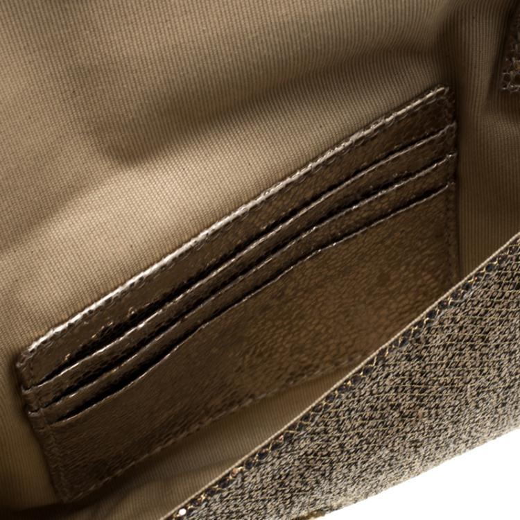 Pre Owned Jimmy Choo Bronze Glitter and Leather Zeta Clutch