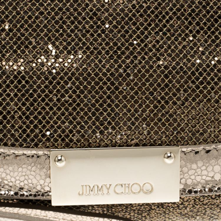 Pre Owned Jimmy Choo Bronze Glitter and Leather Zeta Clutch