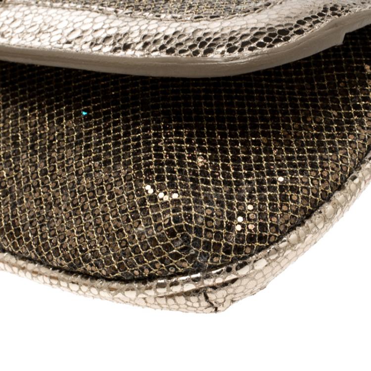 Pre Owned Jimmy Choo Bronze Glitter and Leather Zeta Clutch