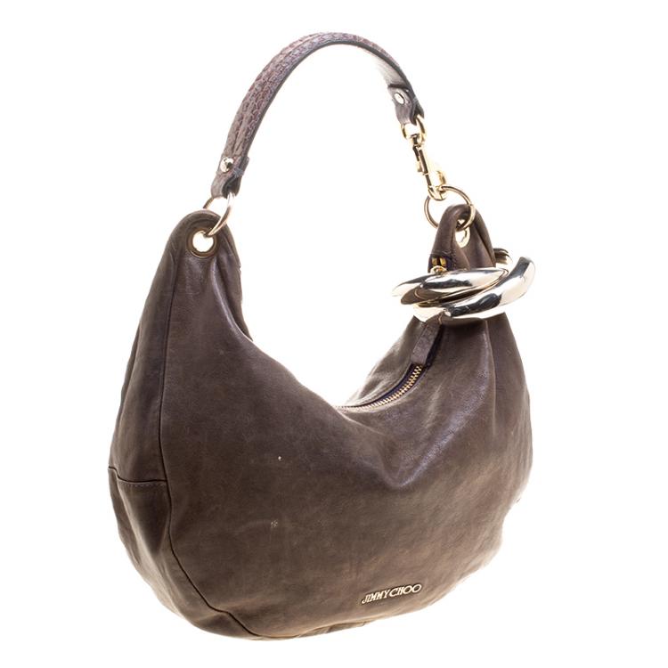 Pre Owned Jimmy Choo Dark Beige Leather Small Solar Hobo