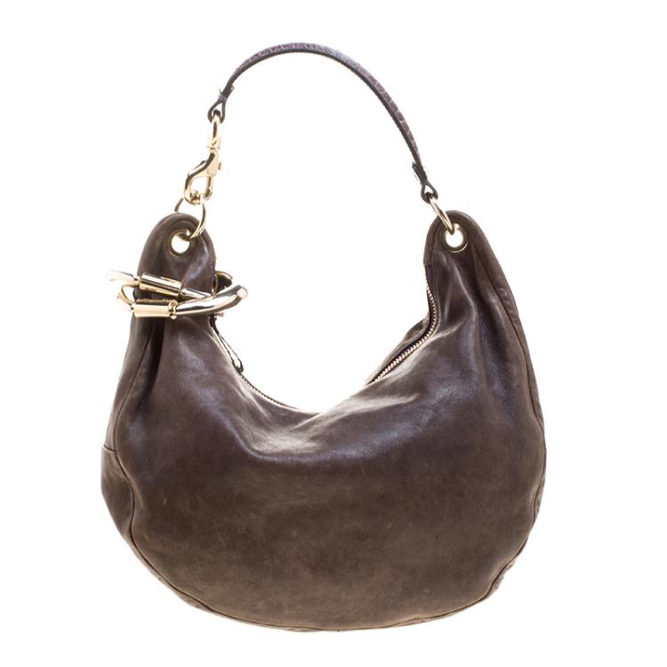 Pre Owned Jimmy Choo Dark Beige Leather Small Solar Hobo