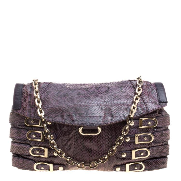 Pre Owned Jimmy Choo Purple Snakeskin Brix Convertible Clutch