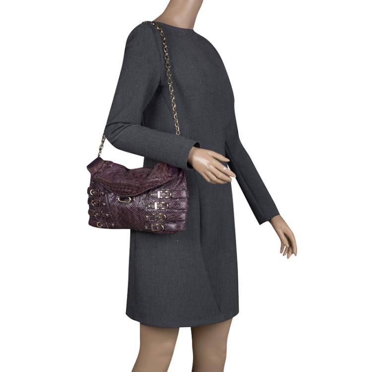 Pre Owned Jimmy Choo Purple Snakeskin Brix Convertible Clutch