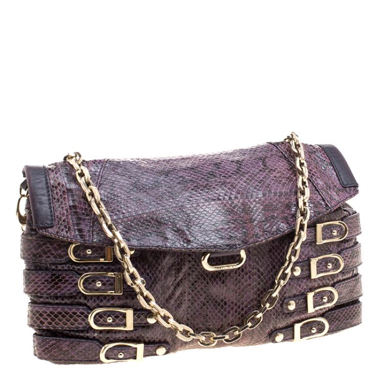 Pre Owned Jimmy Choo Purple Snakeskin Brix Convertible Clutch