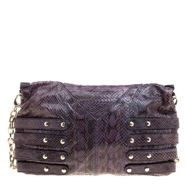 Pre Owned Jimmy Choo Purple Snakeskin Brix Convertible Clutch