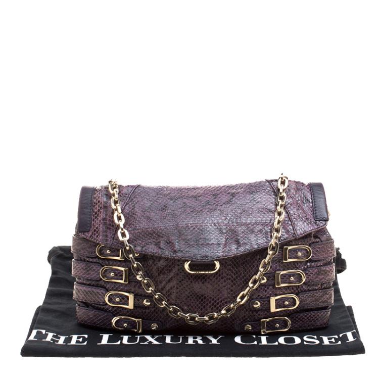 Pre Owned Jimmy Choo Purple Snakeskin Brix Convertible Clutch