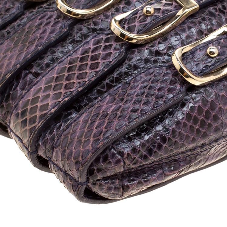 Pre Owned Jimmy Choo Purple Snakeskin Brix Convertible Clutch