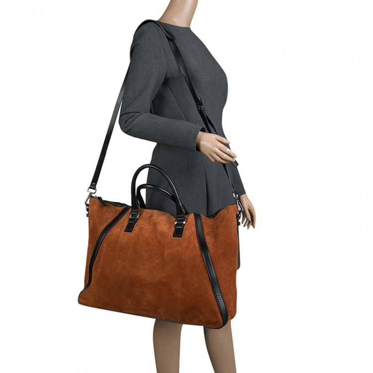 Pre Owned Jimmy Choo Cognac/Black Suede and Leather Satchel