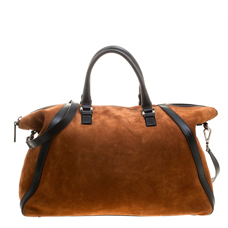 Pre Owned Jimmy Choo Cognac/Black Suede and Leather Satchel