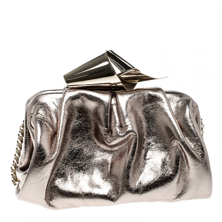 Pre Owned Jimmy Choo Gold Leather Cara Chain Clutch