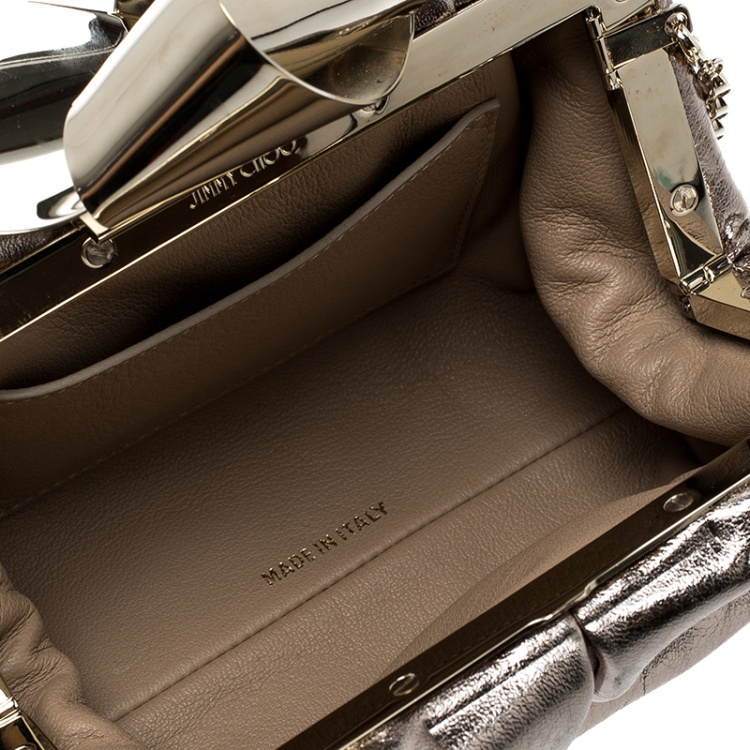 Pre Owned Jimmy Choo Gold Leather Cara Chain Clutch