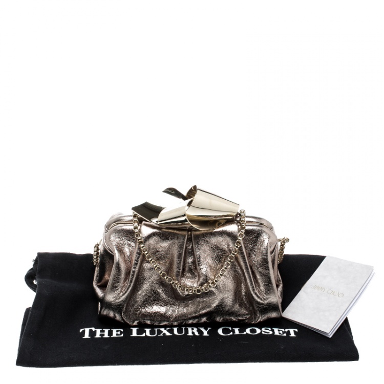 Pre Owned Jimmy Choo Gold Leather Cara Chain Clutch