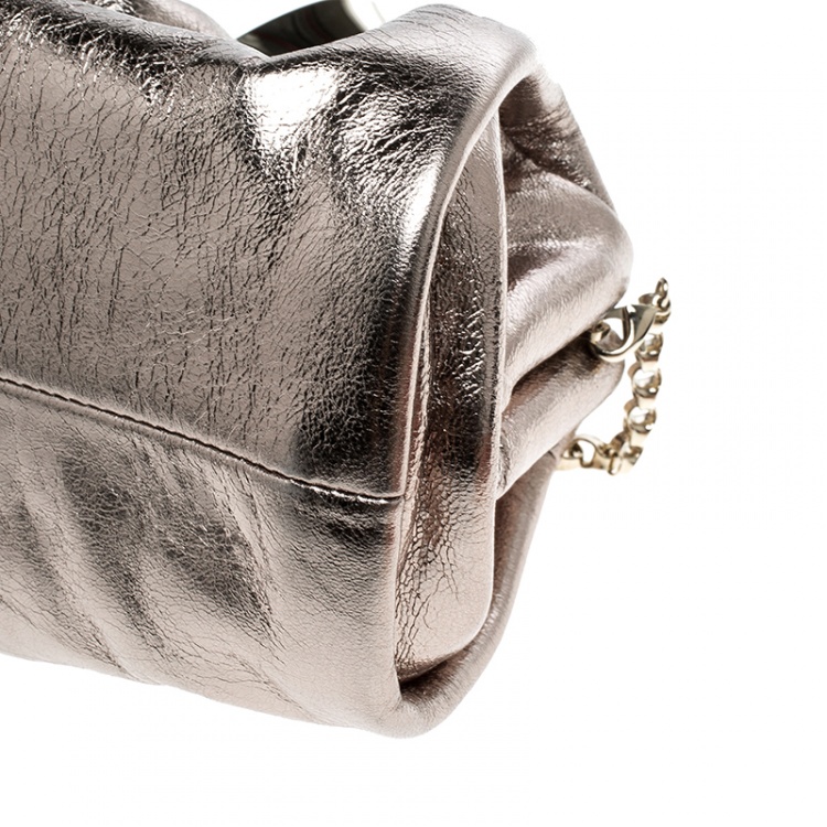 Pre Owned Jimmy Choo Gold Leather Cara Chain Clutch