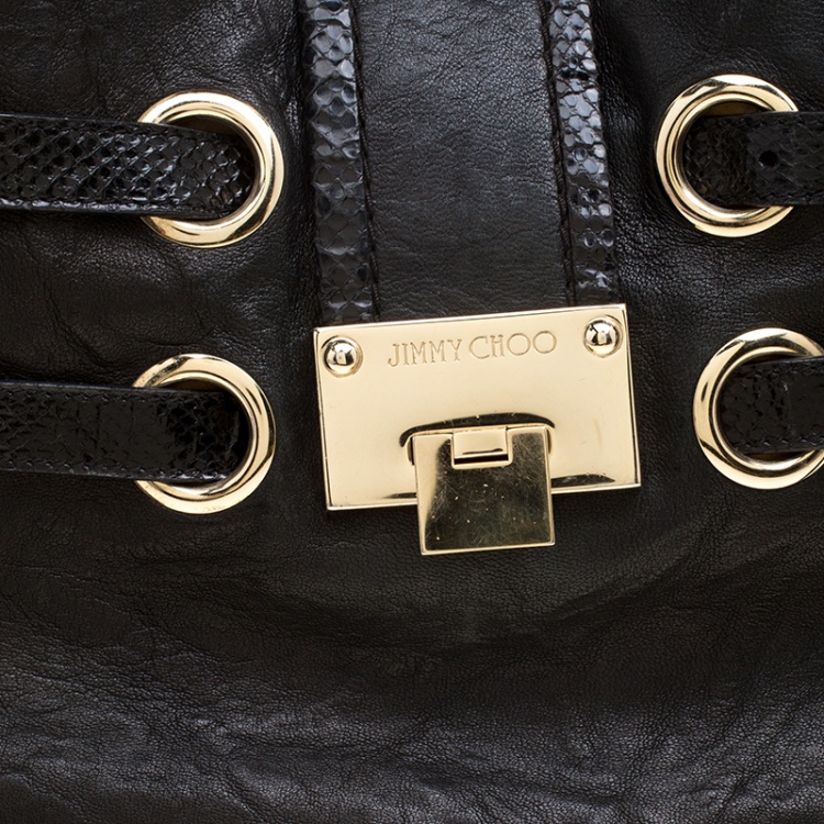 Pre Owned Jimmy Choo Black Glazed Crinkled Leather Riki Tote