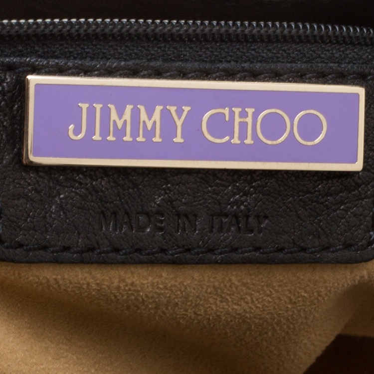 Pre Owned Jimmy Choo Black Glazed Crinkled Leather Riki Tote