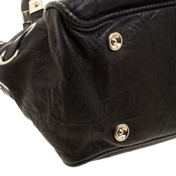 Pre Owned Jimmy Choo Black Glazed Crinkled Leather Riki Tote