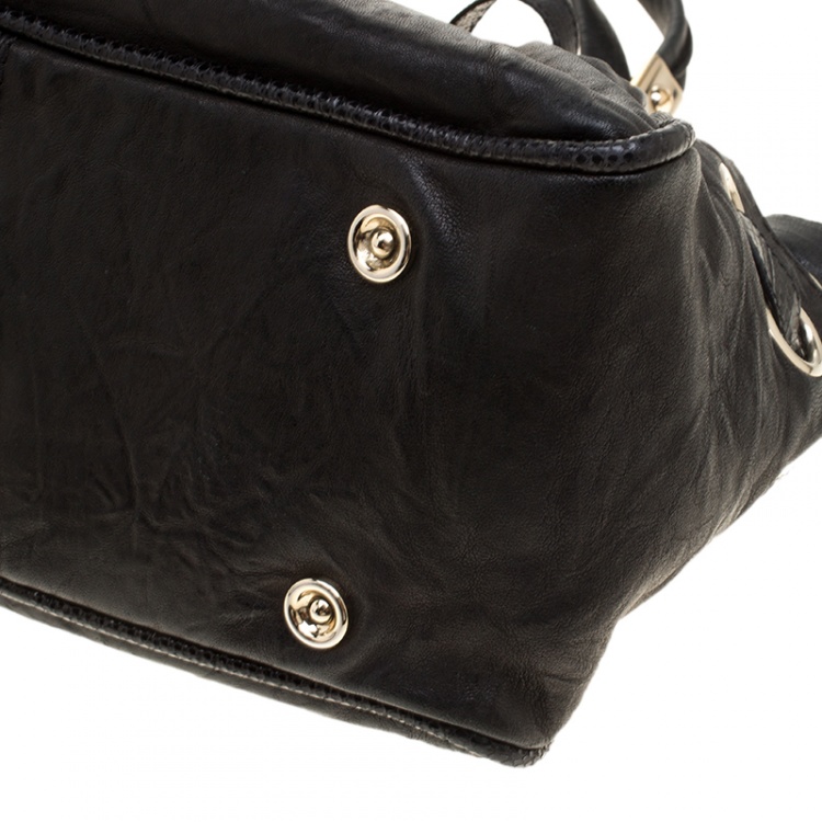 Pre Owned Jimmy Choo Black Glazed Crinkled Leather Riki Tote