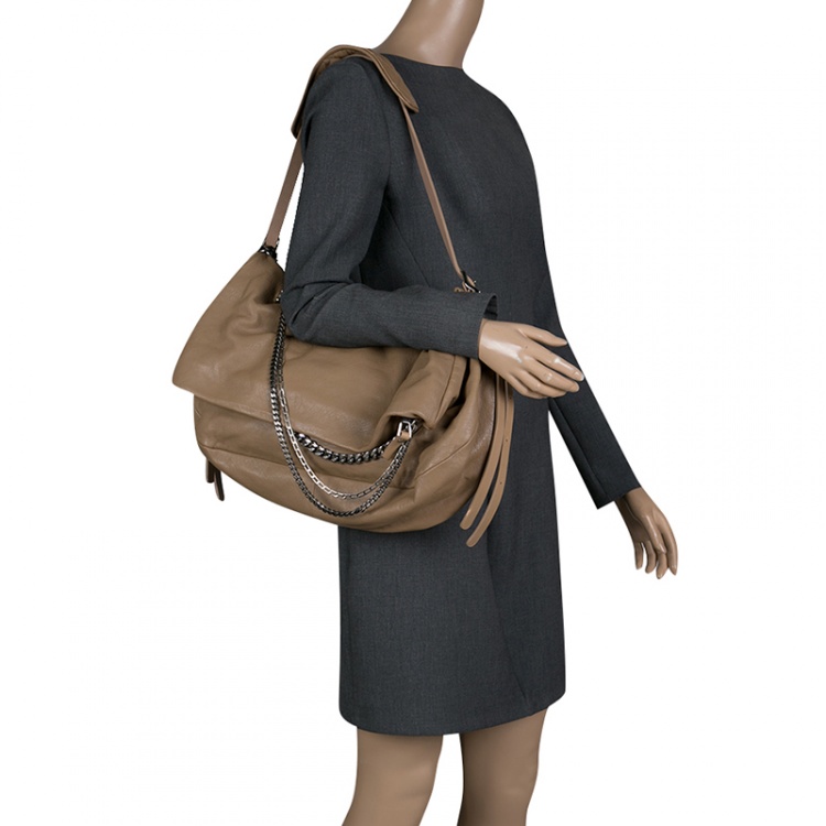 Pre Owned Jimmy Choo Brown Leather Boho Biker Chain Hobo
