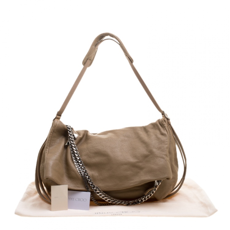 Pre Owned Jimmy Choo Brown Leather Boho Biker Chain Hobo