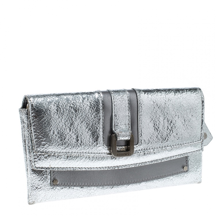 Pre Owned Jimmy Choo Metallic Silver/Grey Leather Clutch