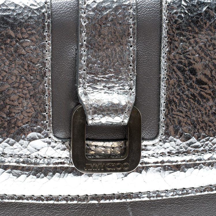 Pre Owned Jimmy Choo Metallic Silver/Grey Leather Clutch