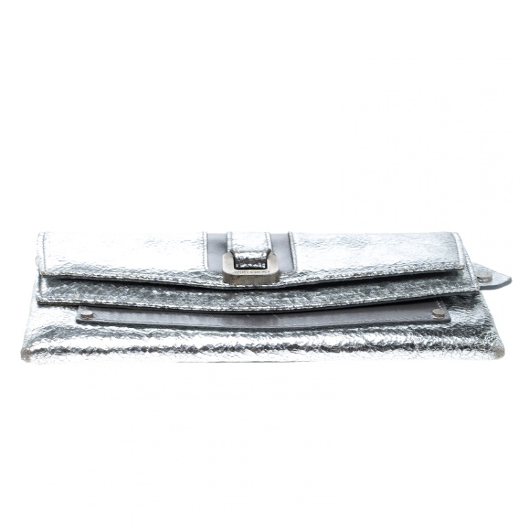Pre Owned Jimmy Choo Metallic Silver/Grey Leather Clutch